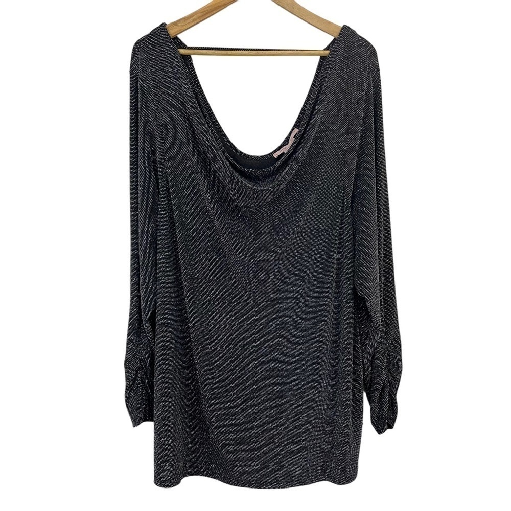 In Every Story Cowl Neck Top Women’s 3X Black Silver Sparkle Long Sleeve Party